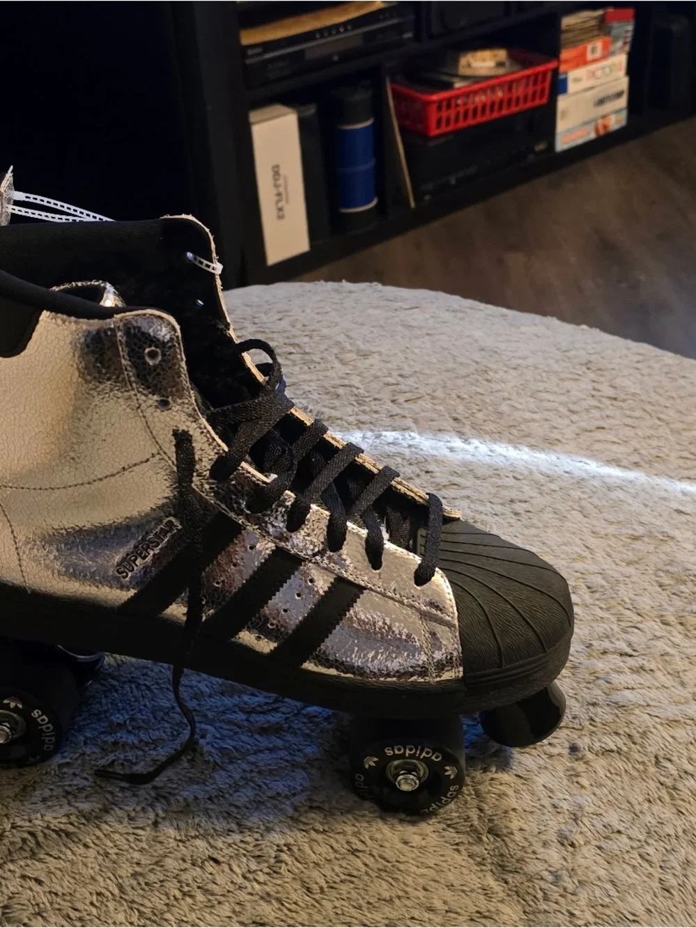 adidas Mens Silver Sequin High-Top Sneakers Skates with Black Accents